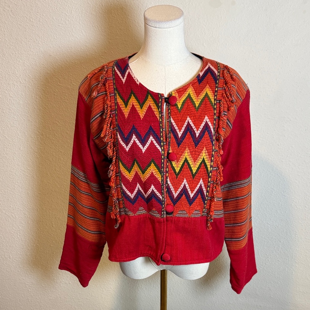 Handmade in Guatemala Vintage Colorful Cotton Boho Jacket size Medium